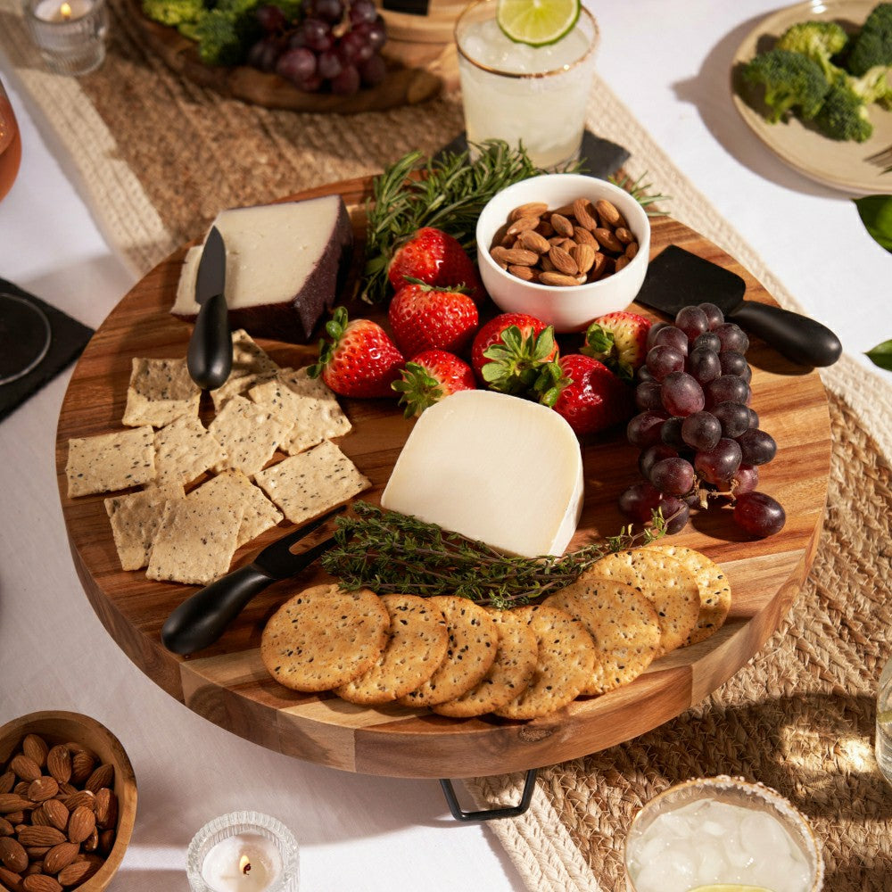 Plow & Hearth Acacia Footed Cheese Board & Knife Set