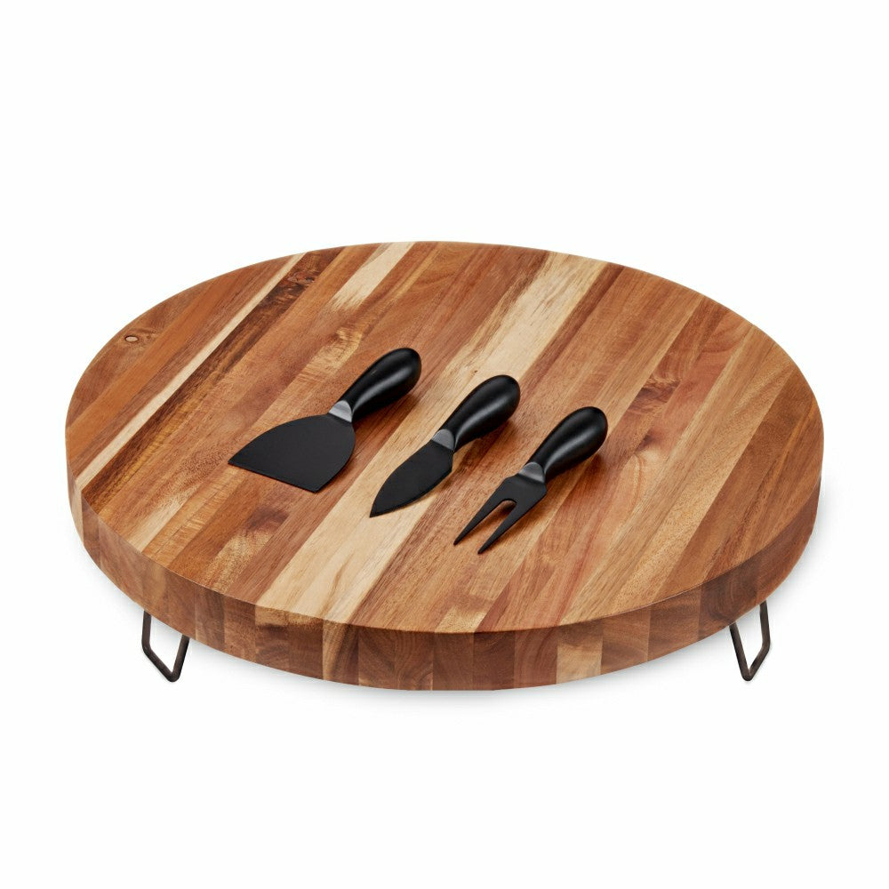 Plow & Hearth Acacia Footed Cheese Board & Knife Set