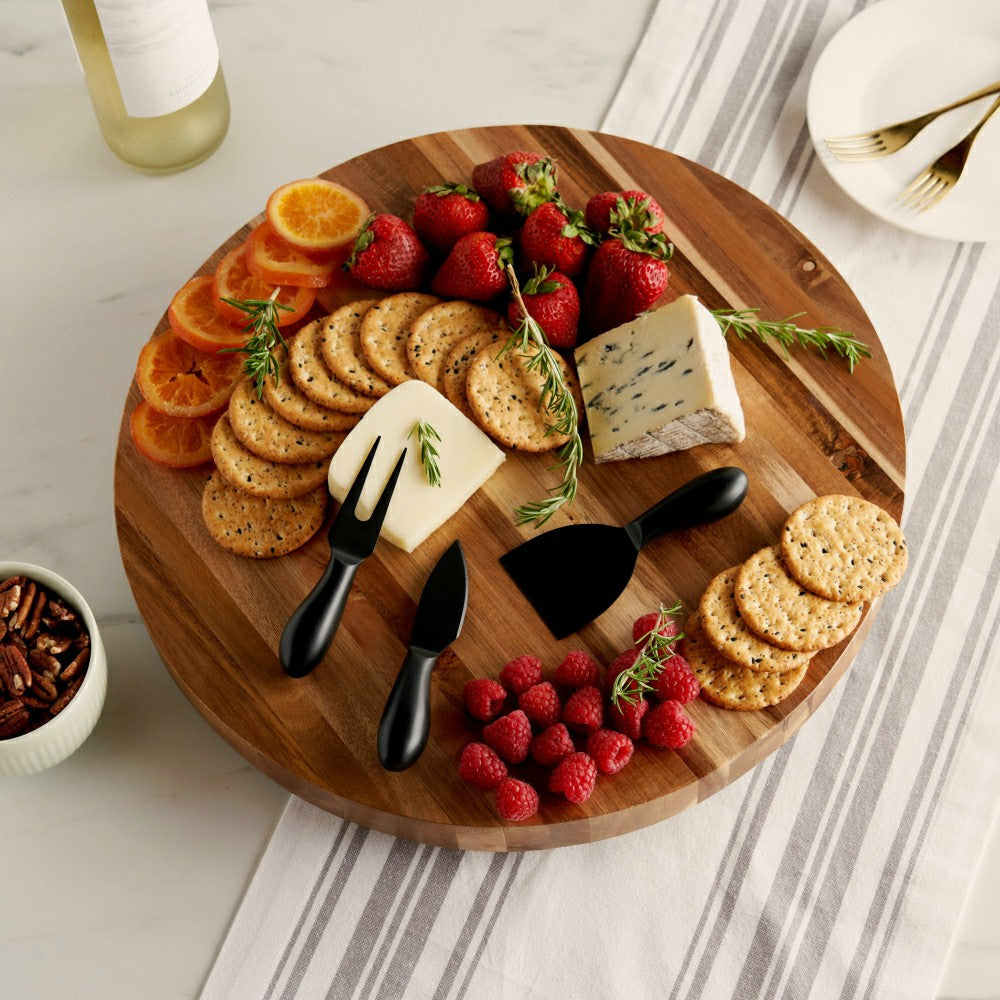 Plow & Hearth Acacia Footed Cheese Board & Knife Set