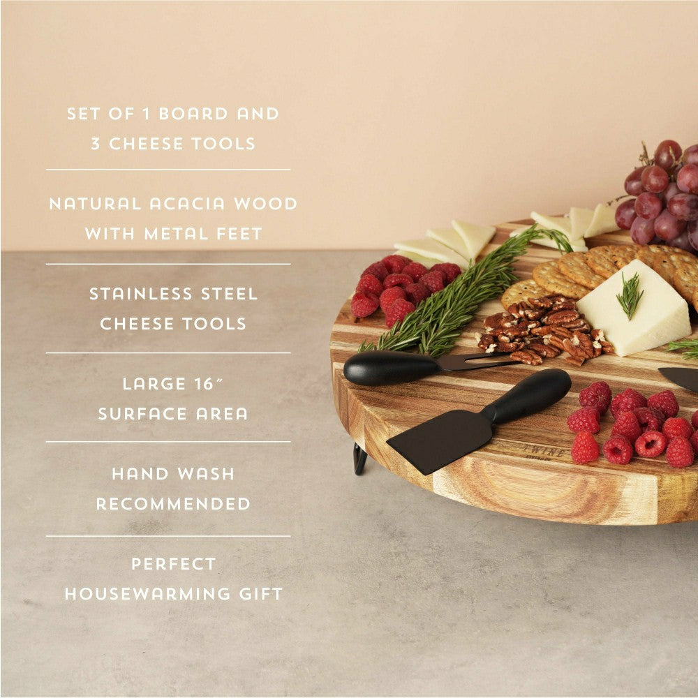 Plow & Hearth Acacia Footed Cheese Board & Knife Set
