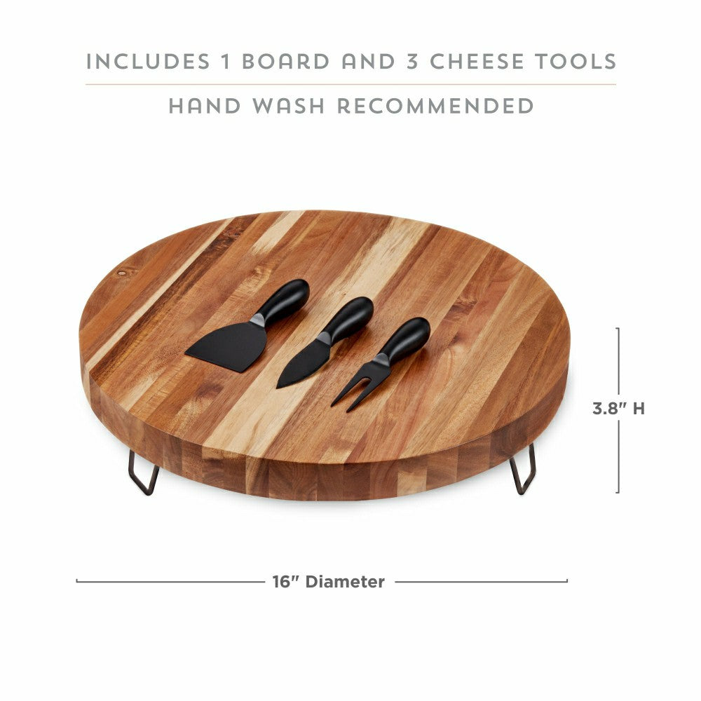 Plow & Hearth Acacia Footed Cheese Board & Knife Set