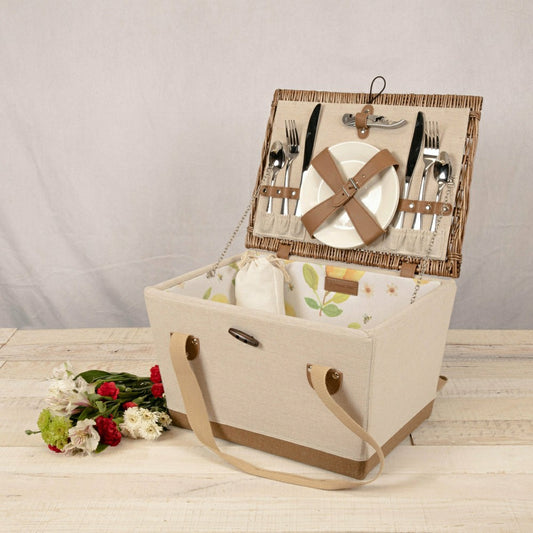 Plow & Hearth Lemongrove Picnic Basket for 2 - Bees & Lemons