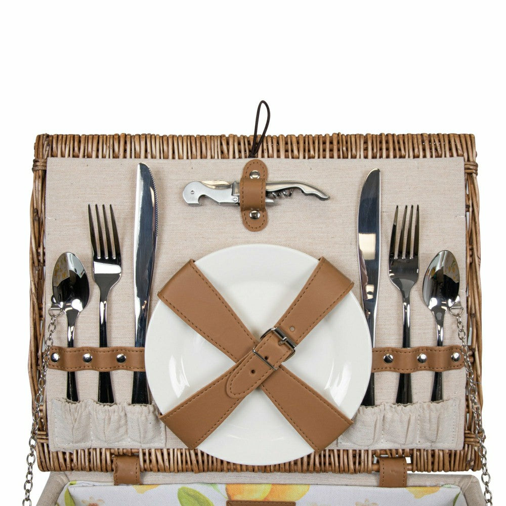 Plow & Hearth Lemongrove Picnic Basket for 2 - Bees & Lemons