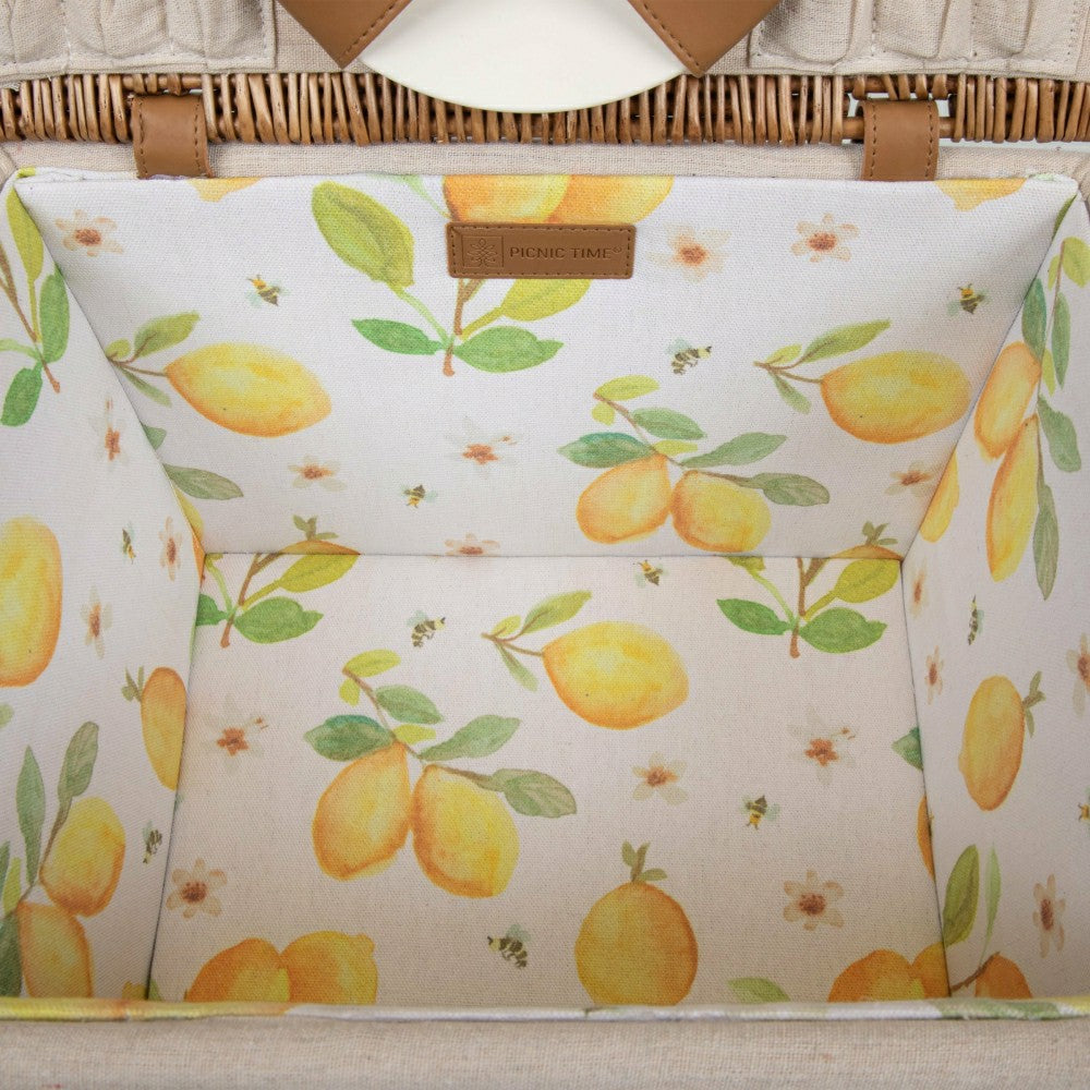 Plow & Hearth Lemongrove Picnic Basket for 2 - Bees & Lemons