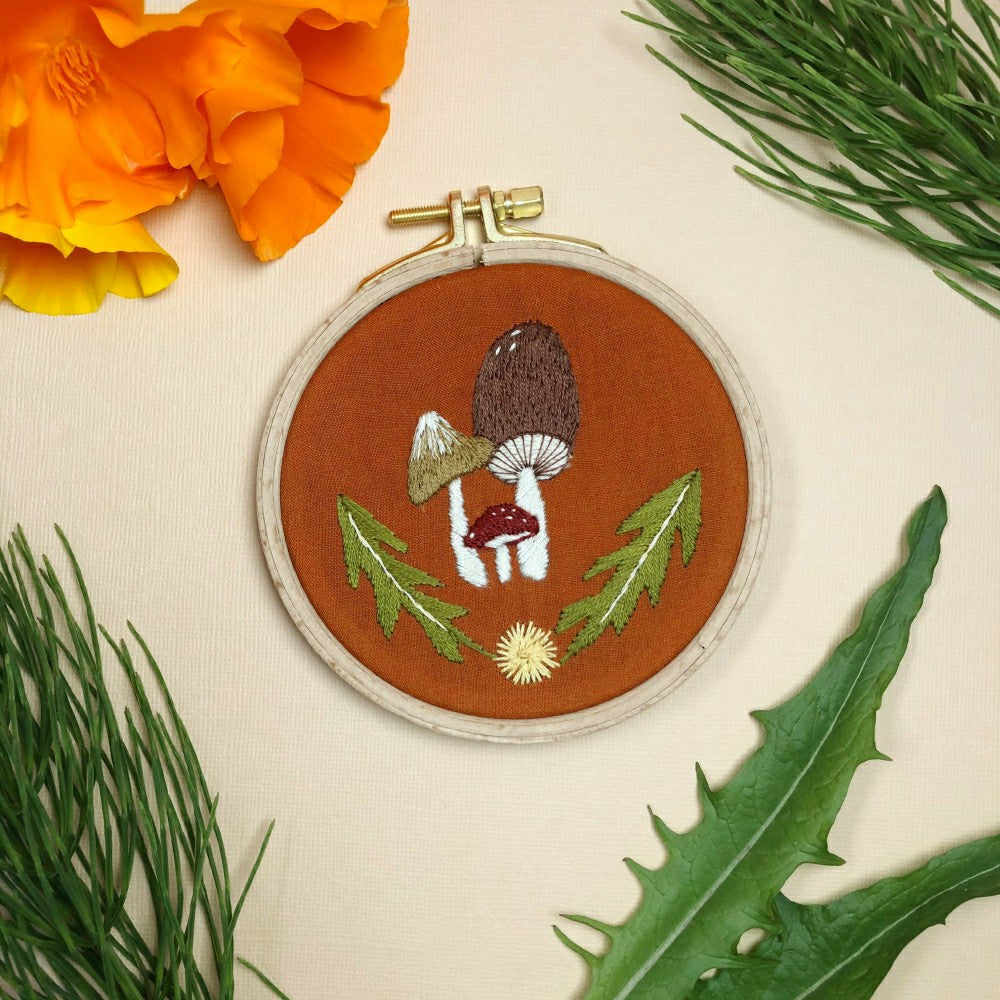 Plow & Hearth Mushroom Trio - Intermediate Embroidery DIY Craft Kit