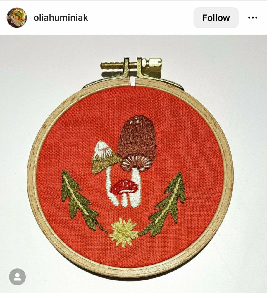 Plow & Hearth Mushroom Trio - Intermediate Embroidery DIY Craft Kit