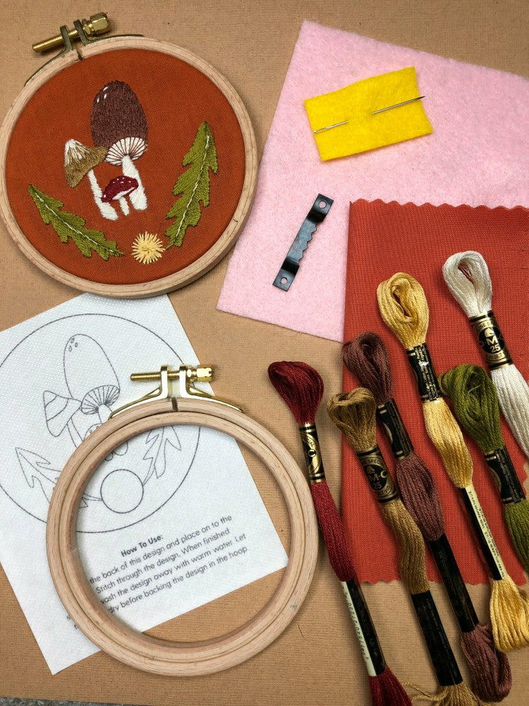 Plow & Hearth Mushroom Trio - Intermediate Embroidery DIY Craft Kit