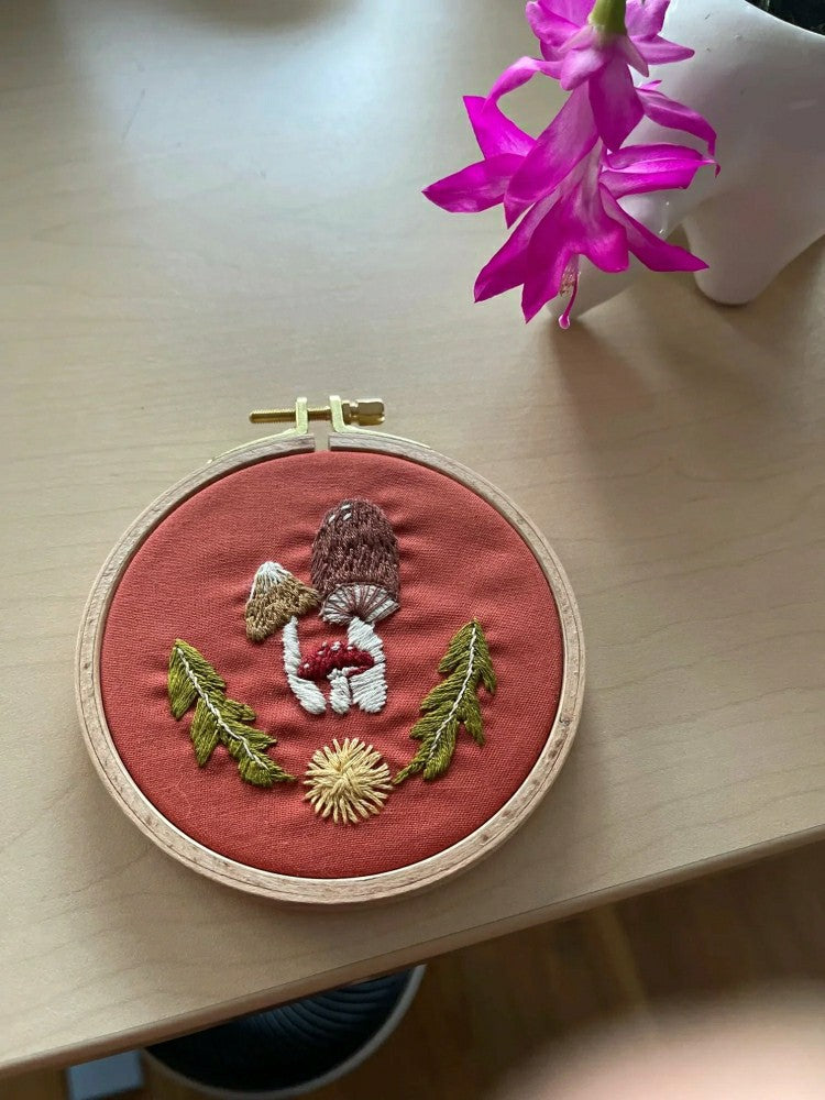 Plow & Hearth Mushroom Trio - Intermediate Embroidery DIY Craft Kit