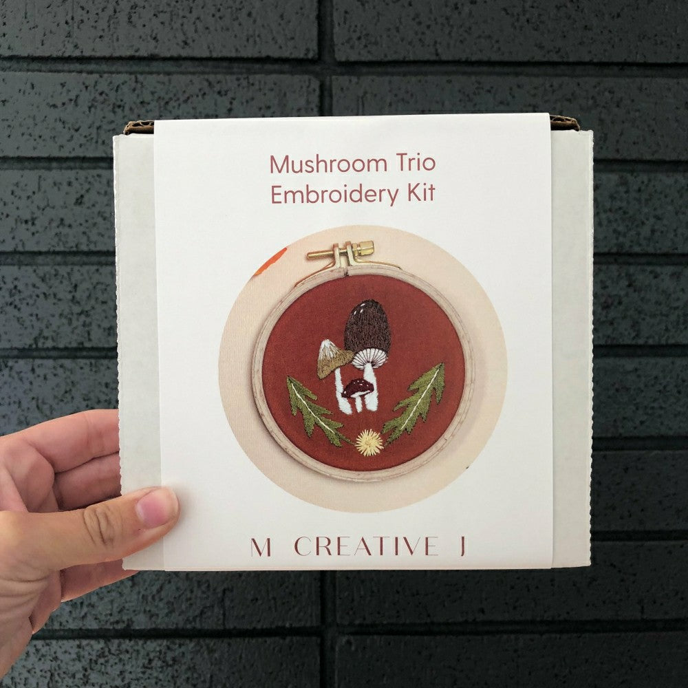 Plow & Hearth Mushroom Trio - Intermediate Embroidery DIY Craft Kit