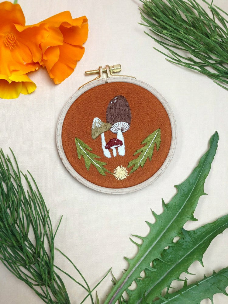 Plow & Hearth Mushroom Trio - Intermediate Embroidery DIY Craft Kit