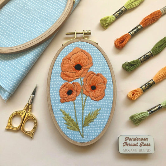 Plow & Hearth Poppies - Intermediate Floral Hand Embroidery Kit