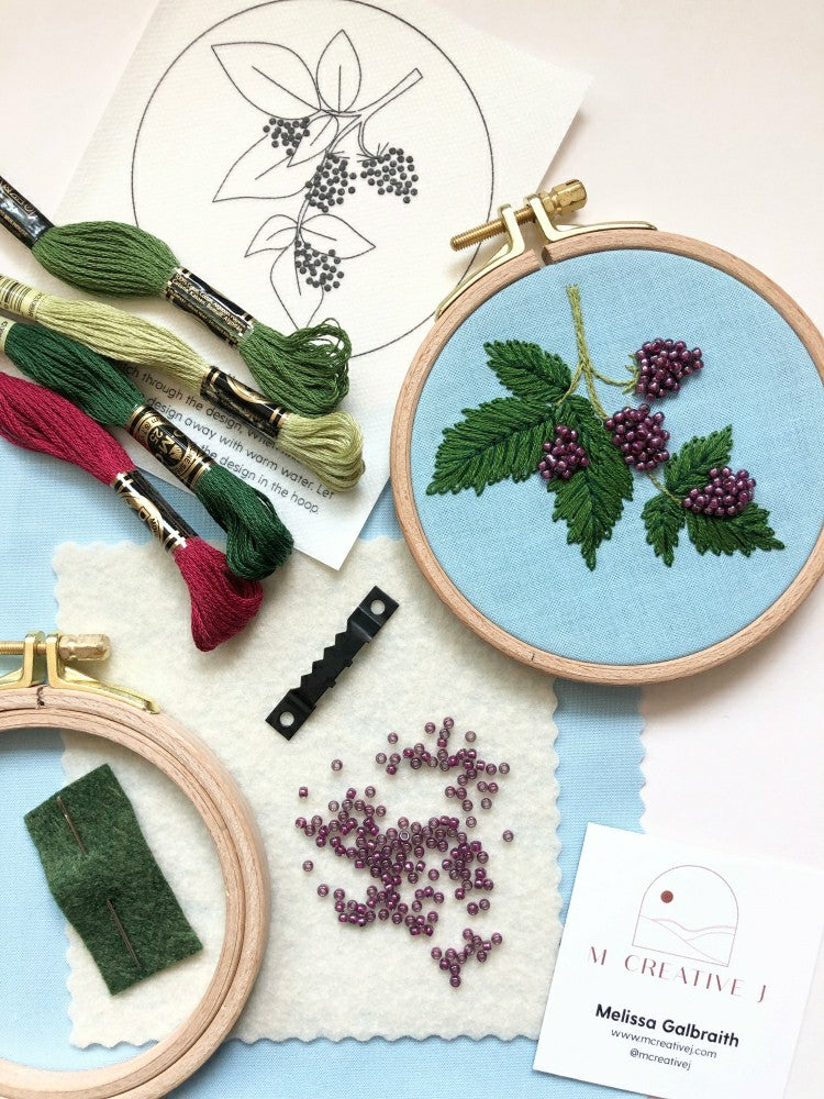 Plow & Hearth Beaded Berries - Botanical Embroidery Kit for Intermediate Stitchers