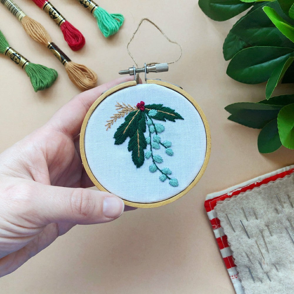 Plow & Hearth Winter Botanicals Ornament- Mini Embroidery Kit for Beginners