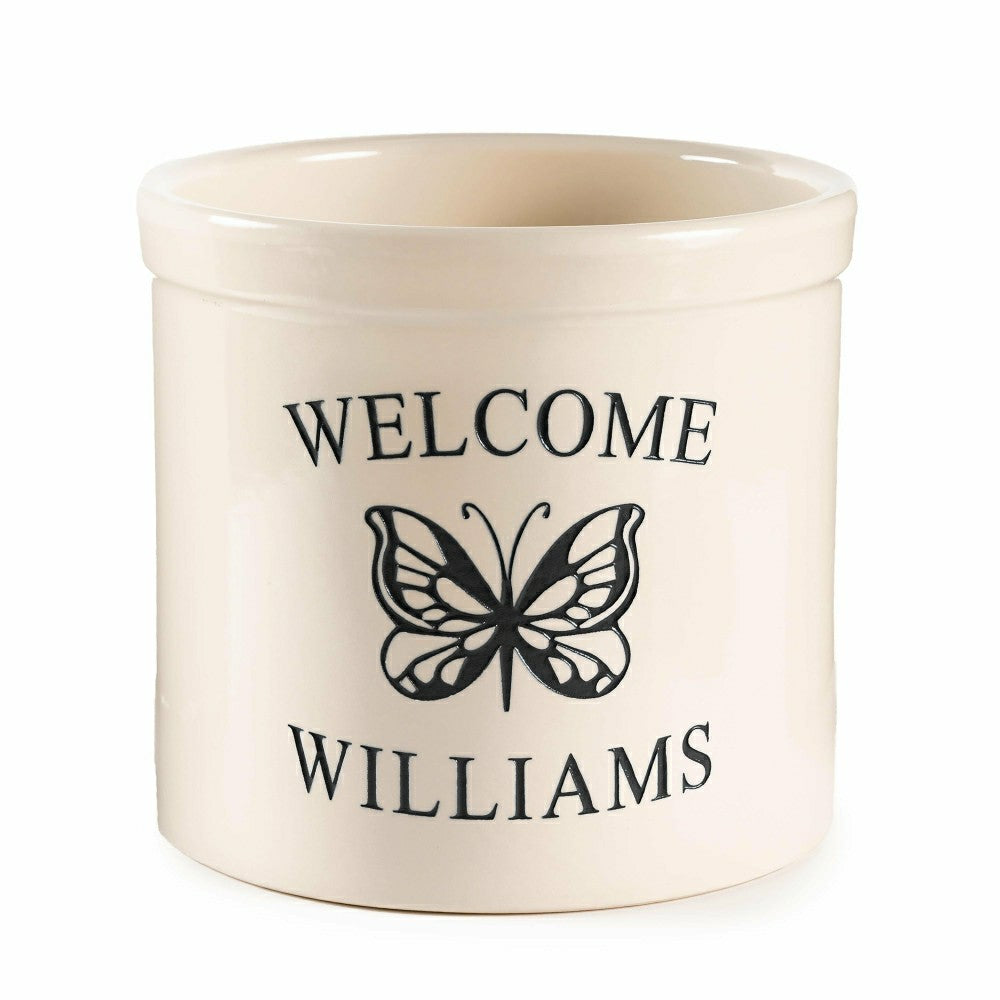 Plow & Hearth Personalized Stoneware Crock with Butterfly