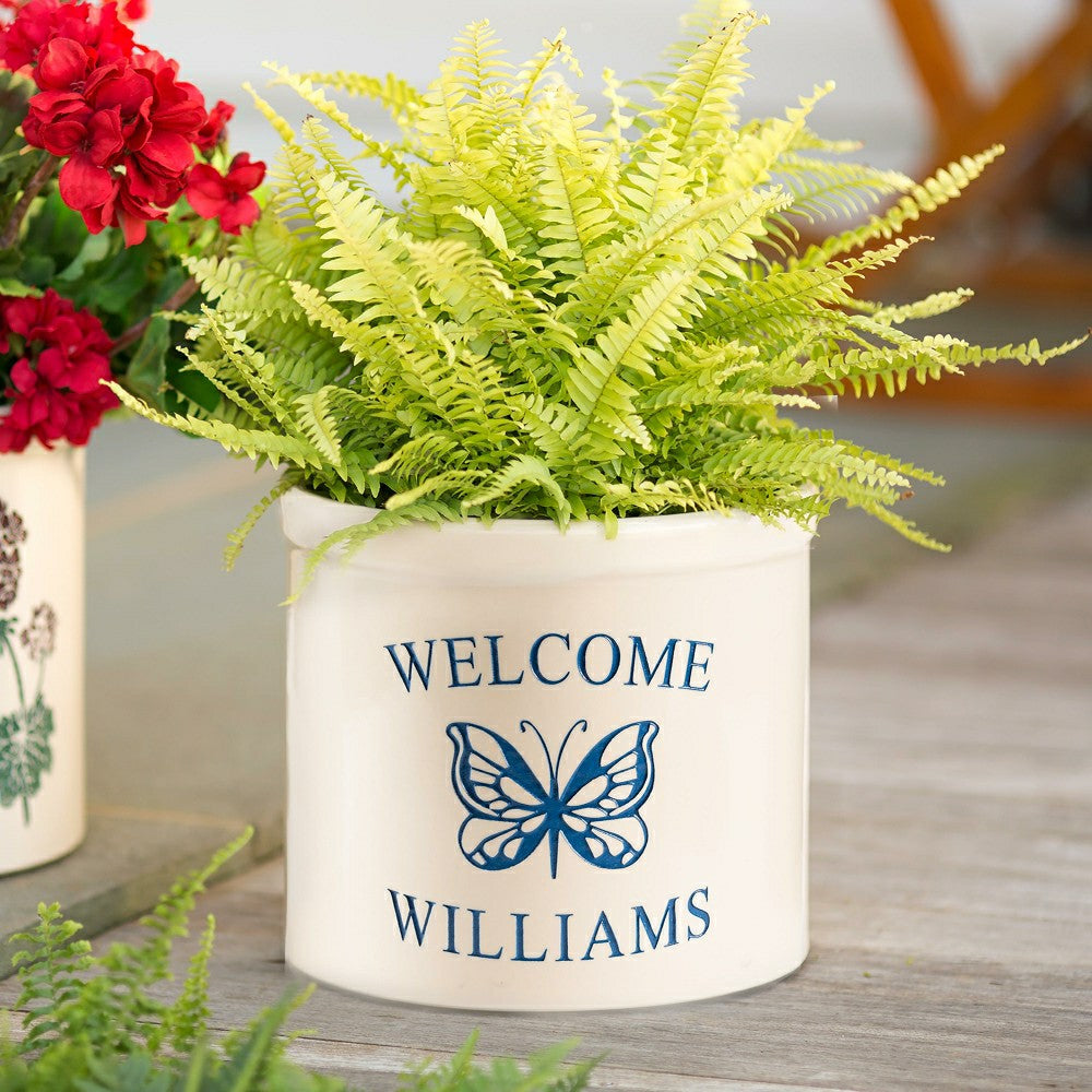 Plow & Hearth Personalized Stoneware Crock with Butterfly
