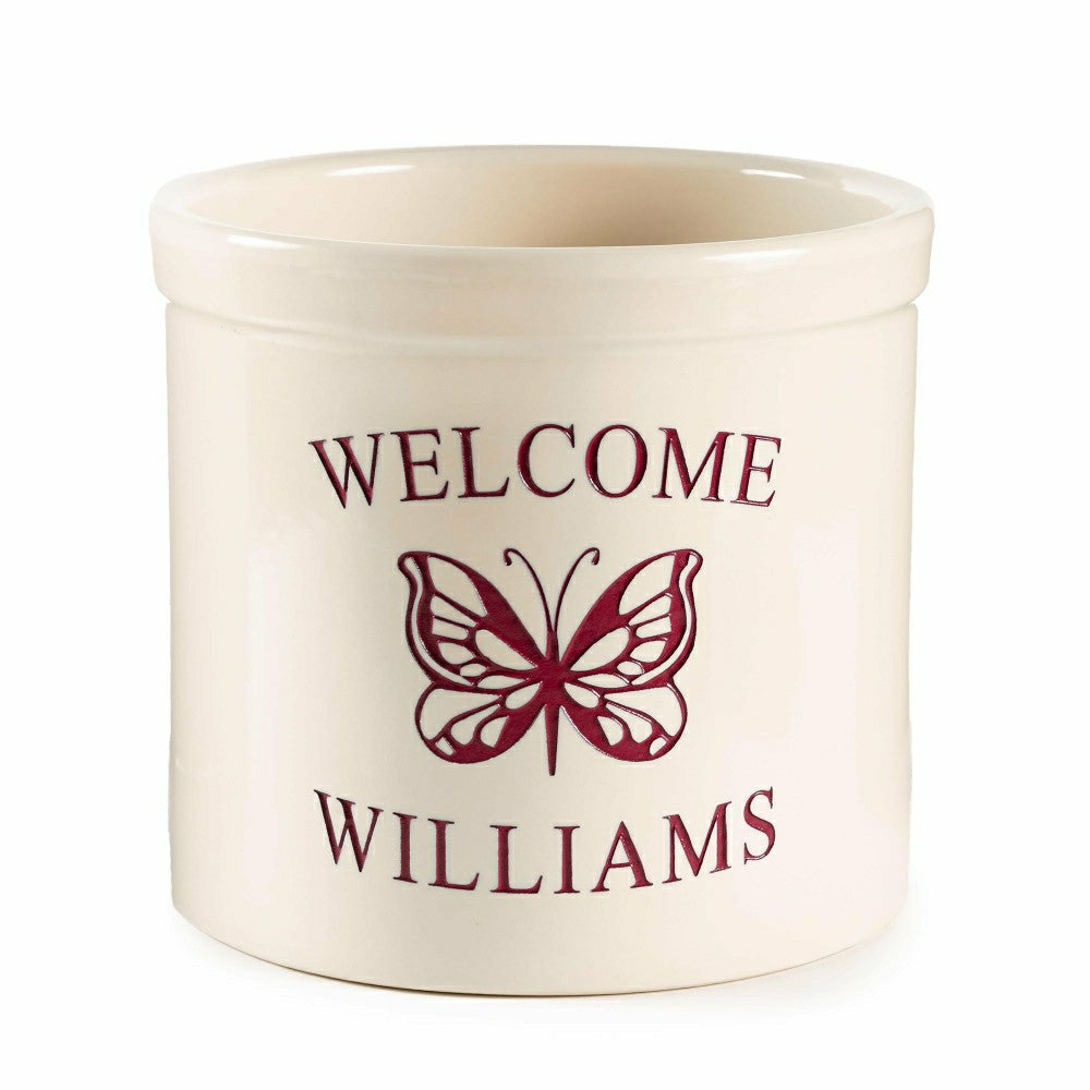 Plow & Hearth Personalized Stoneware Crock with Butterfly