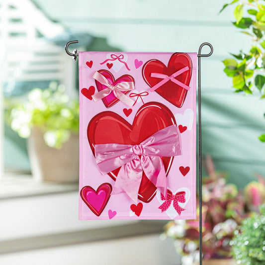 Plow & Hearth Bows & Hearts Applique Garden Flag