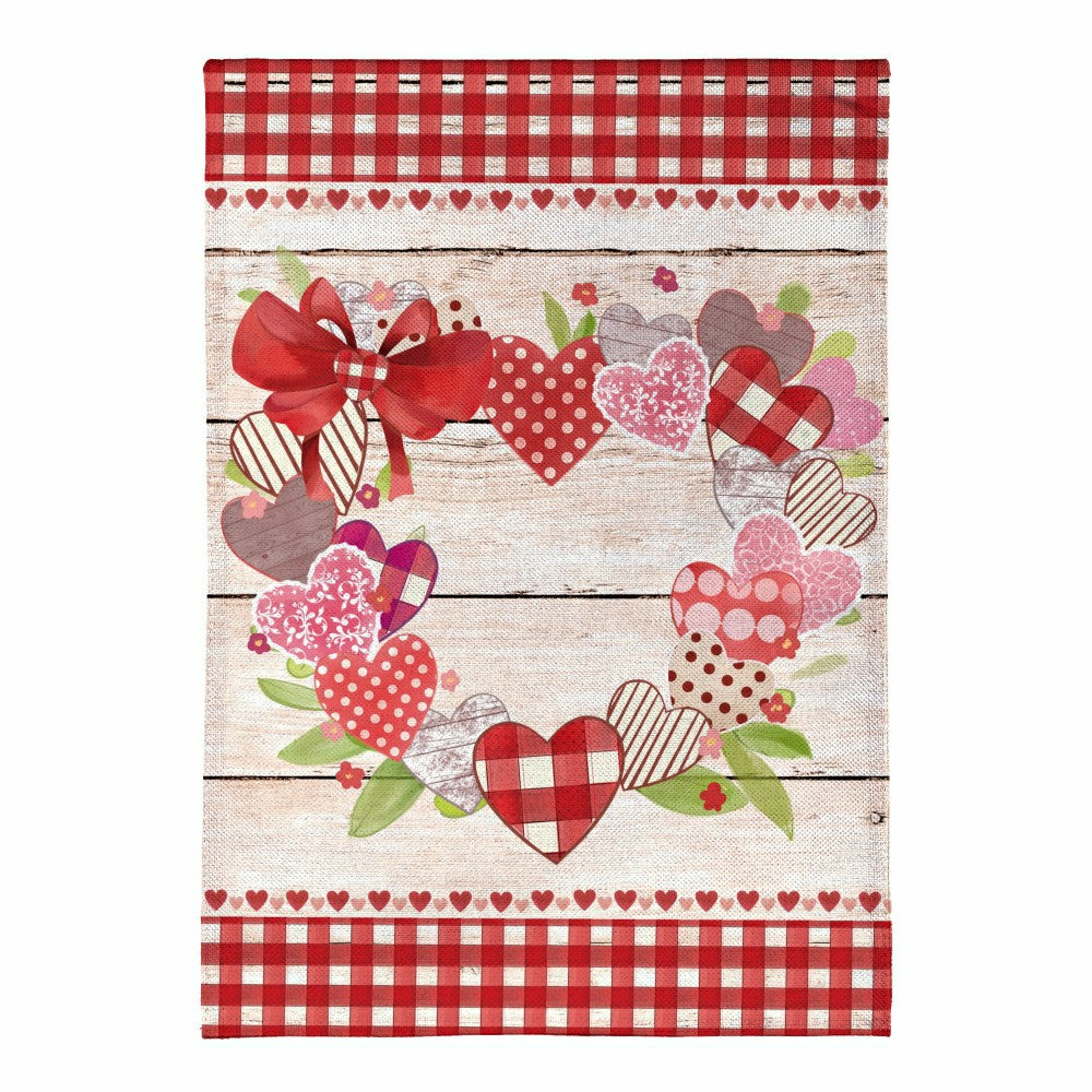 Plow & Hearth Country Heart Wreath Burlap Garden Flag