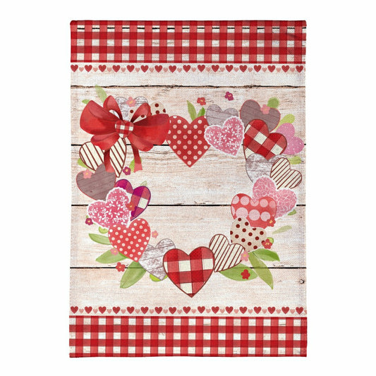 Plow & Hearth Country Heart Wreath Burlap Garden Flag