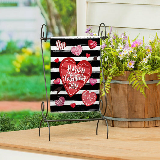 Plow & Hearth Striped Hearts Burlap Garden Flag