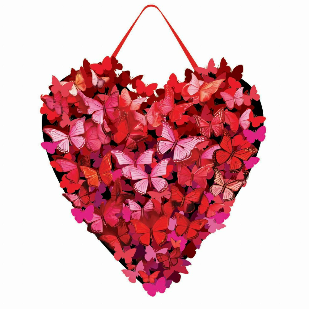 Plow & Hearth Valentine's Day Butterfly Heart & Patriotic Heart Reversible Door Deco