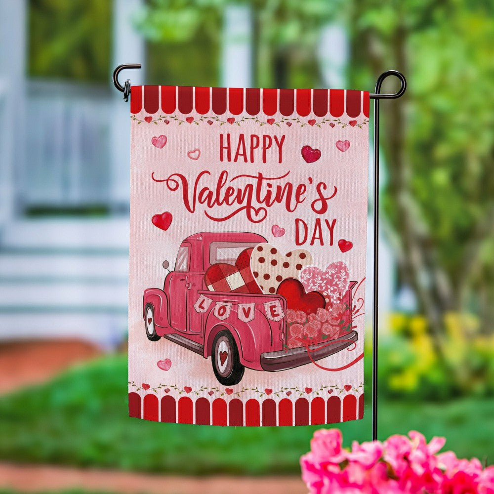 Plow & Hearth Truck Full Of Love Suede Garden Flag