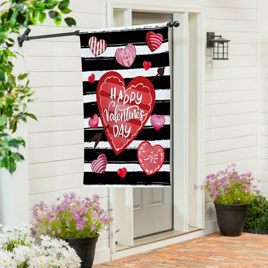 Plow & Hearth Striped Hearts Burlap House Flag