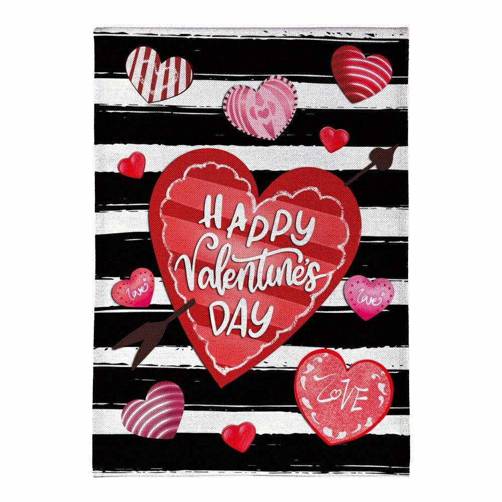 Plow & Hearth Striped Hearts Burlap House Flag
