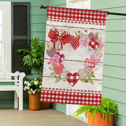 Plow & Hearth Country Heart Wreath Burlap House Flag