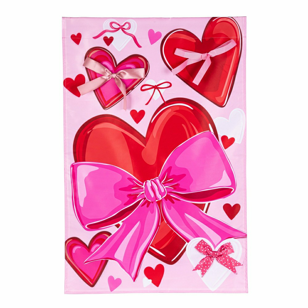Plow & Hearth Bows & Hearts Applique House Flag
