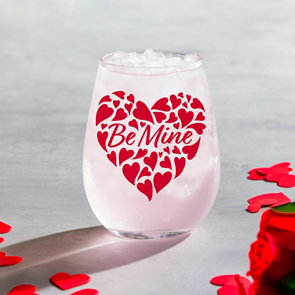 Plow & Hearth Valentine's "Be Mine" Stemless Glass, 17oz, Gift Box
