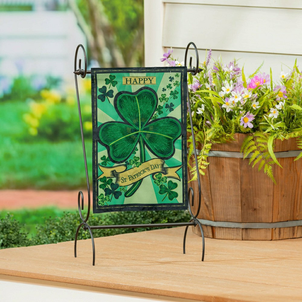 Plow & Hearth St Patrick's Day Shamrock Applique Garden Flag