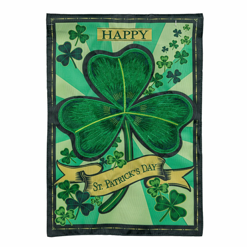 Plow & Hearth St Patrick's Day Shamrock Applique Garden Flag