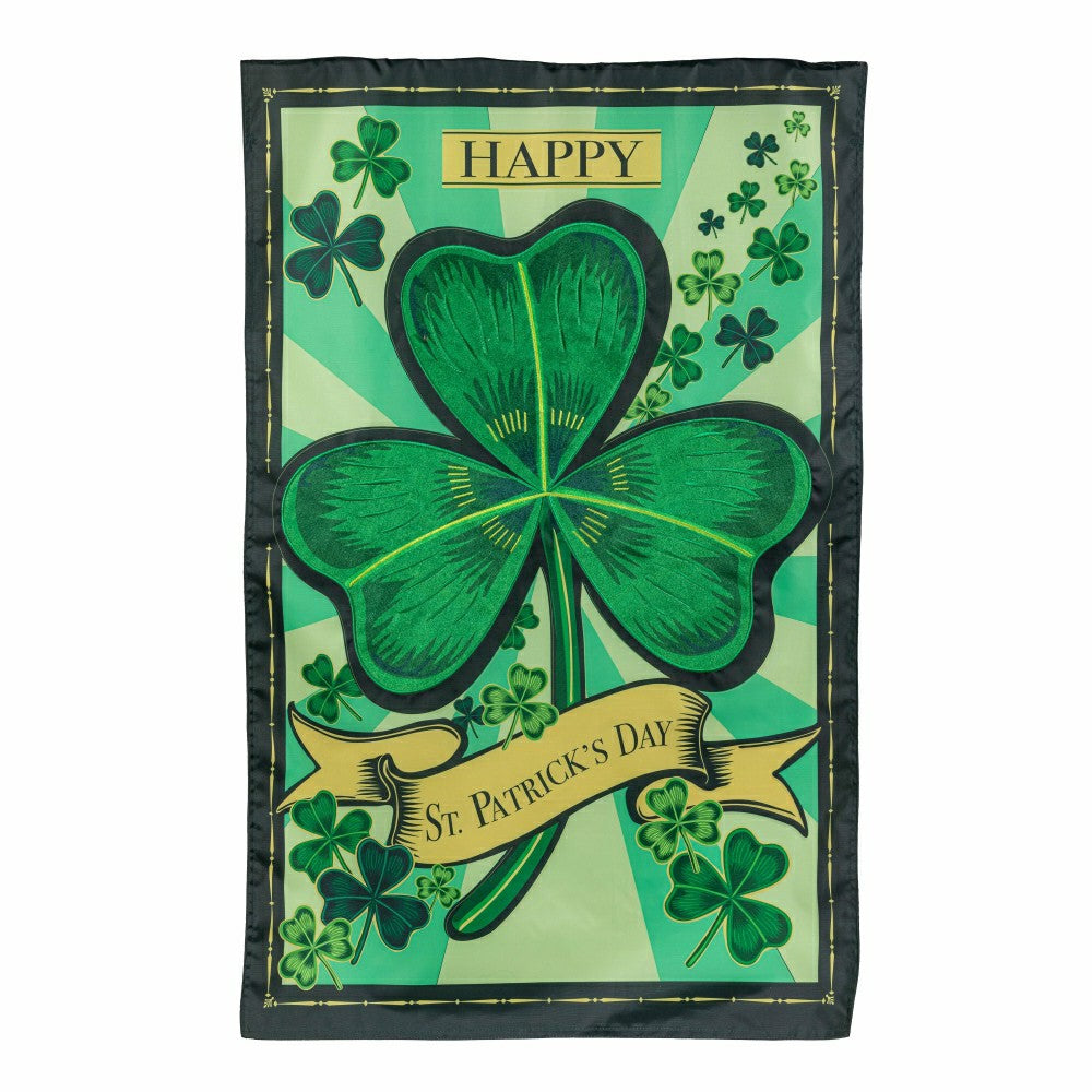 Plow & Hearth St Patrick's Day Shamrock Applique House Flag