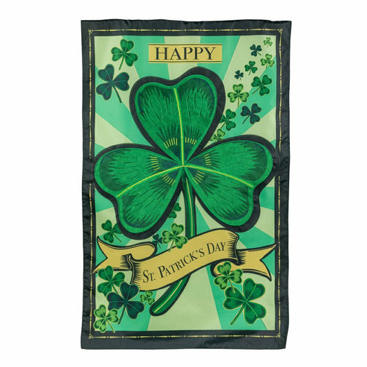 Plow & Hearth St Patrick's Day Shamrock Applique House Flag