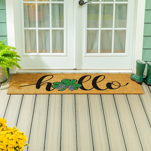 Plow & Hearth Hello Shamrock Extra Large Coir Mat, 60"x24"