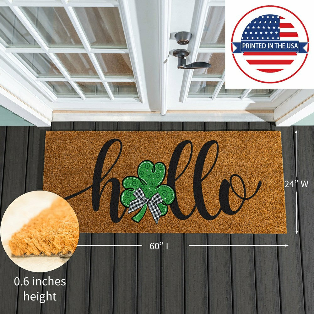 Plow & Hearth Hello Shamrock Extra Large Coir Mat, 60"x24"