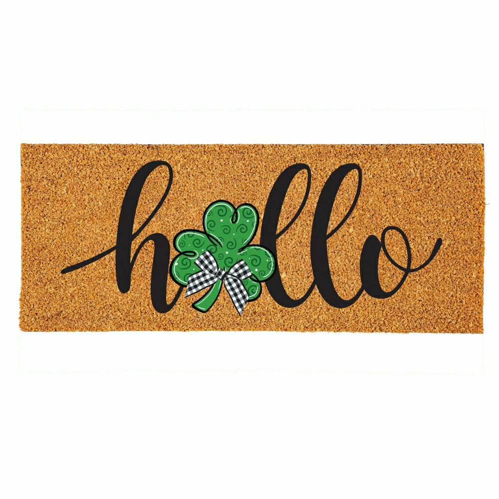 Plow & Hearth Hello Shamrock Extra Large Coir Mat, 60"x24"