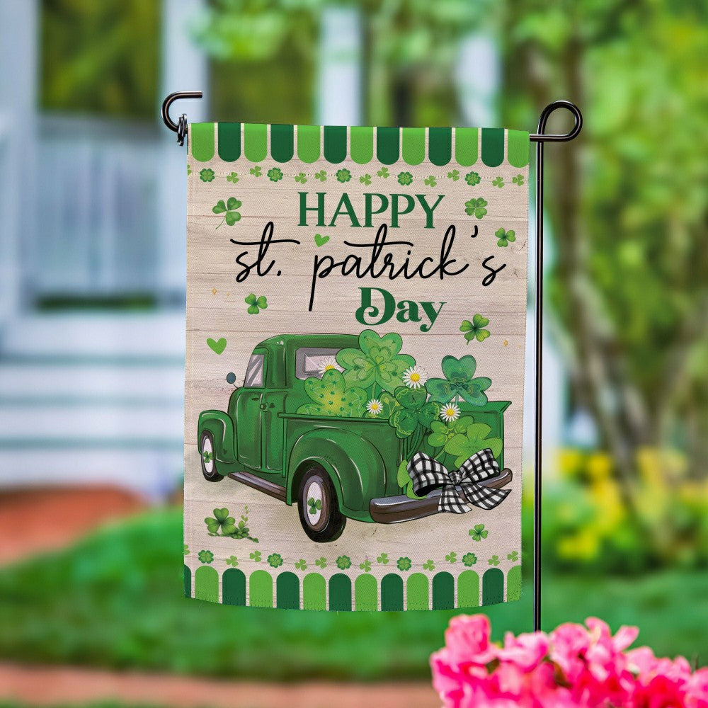 Plow & Hearth Happy St. Patrick's Day Truck Suede Garden Flag