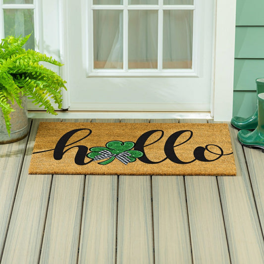 Plow & Hearth Hello Shamrock Large Coir Mat, 36"x24"