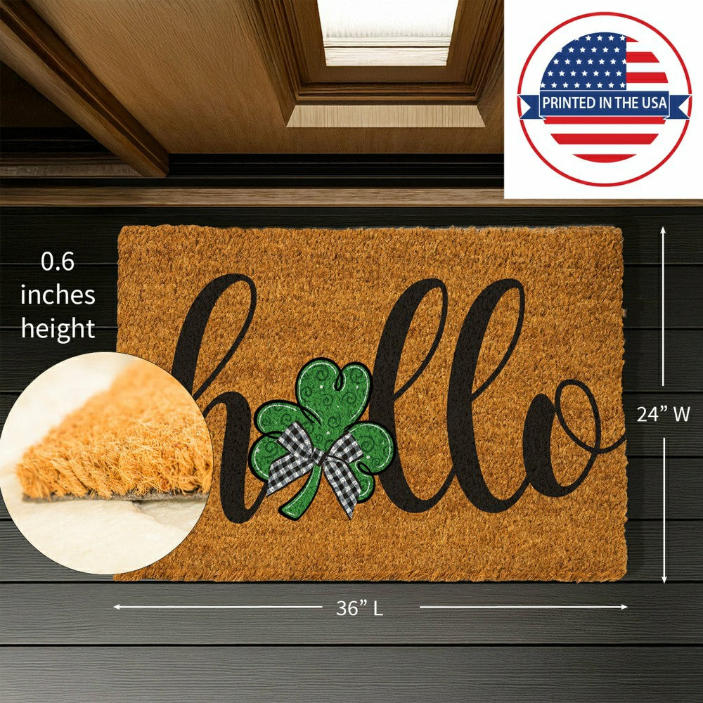 Plow & Hearth Hello Shamrock Large Coir Mat, 36"x24"