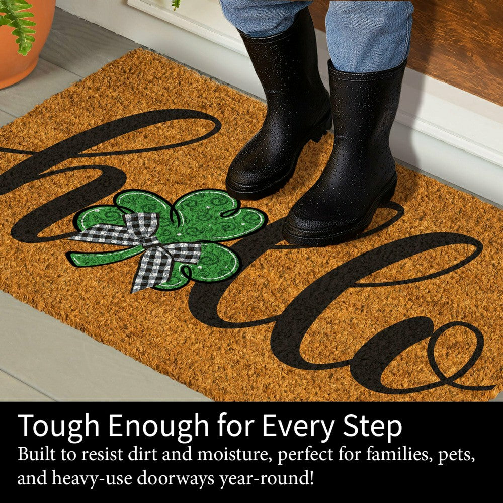 Plow & Hearth Hello Shamrock Large Coir Mat, 36"x24"