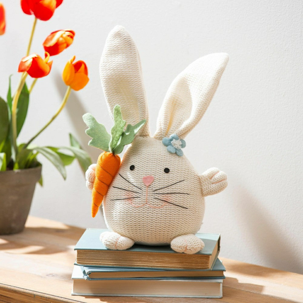 Plow & Hearth Hop Into Spring Table Decor Fabric Whimsical Bunny with Carrot