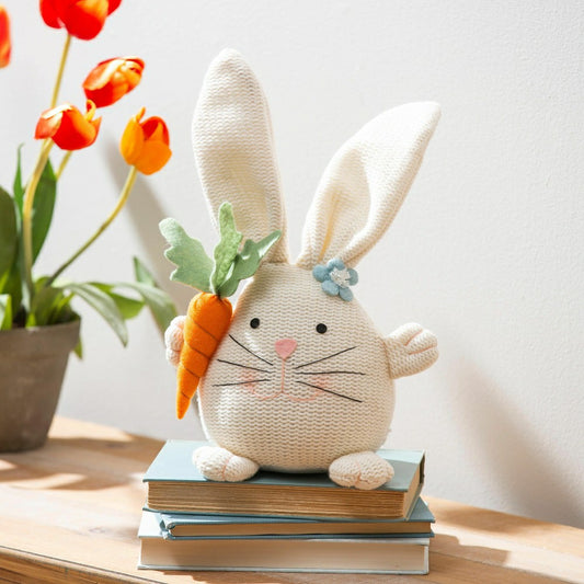 Plow & Hearth Hop Into Spring Table Decor Fabric Whimsical Bunny with Carrot