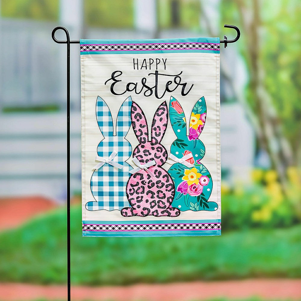 Plow & Hearth Bright Bunnies Applique Garden Flag