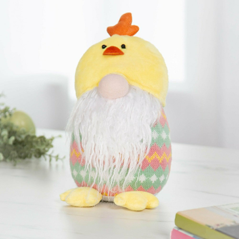 Plow & Hearth 12.5" Fabric Gnome with Chicken Hat Tabletop Décor