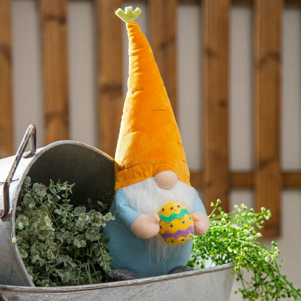 Plow & Hearth Hop Into Spring Table Decor Fabric Easter Gnome with Carrot Hat