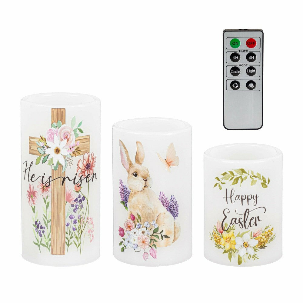 Plow & Hearth Hop Into Spring LED Table Decor Wax Candle Easter, Set of 3, Gift Box