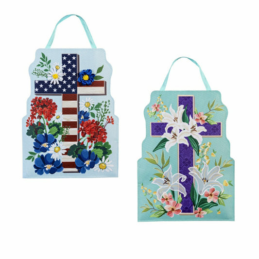 Plow & Hearth Easter Cross & Patriotic Cross Reversible Door Decor