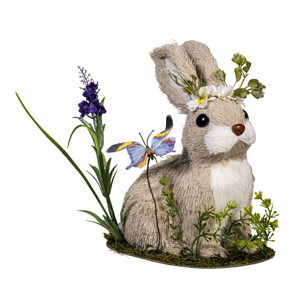 Plow & Hearth Hop Into Spring Table Decor Natural Fiber Floral Bunny with Butterfly,